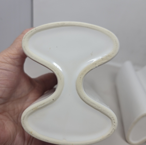 Vintage Dansk White Ceramic Pair of Double Vases Style Modernist Curvaceous - Picture 8 of 14